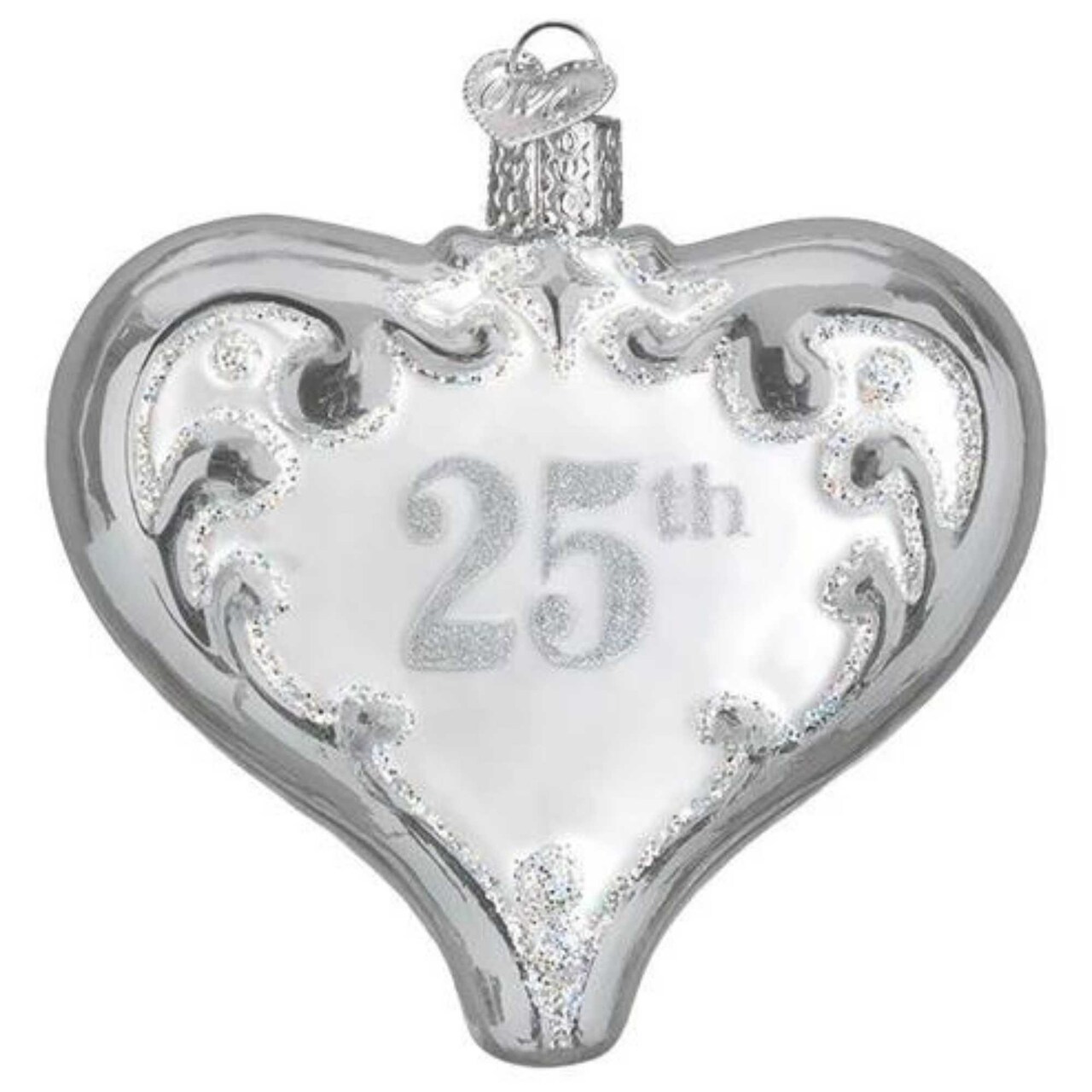 Old World Christmas 3.5 Inch 25Th Anniversary Heart Christmas Tree Ornament , Wedding Silver